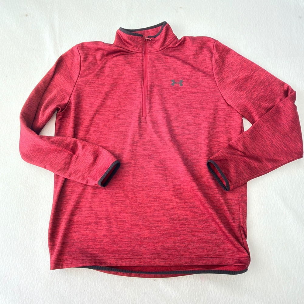 Under Armour Mens Large Red Heathered Quarter Zip Pullover Fleece Sweatshirt